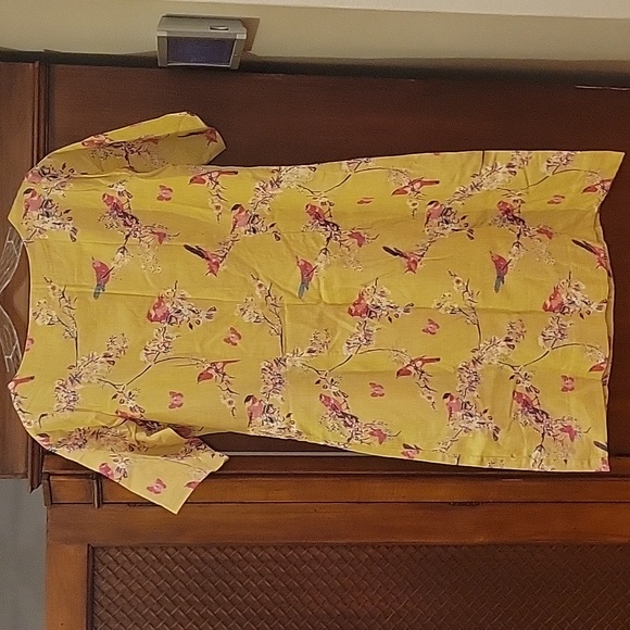 BOMBAY PAISLEY | Green Cotton & Linen Dress with Floral Print and Birds - size M - Picture 7 of 11